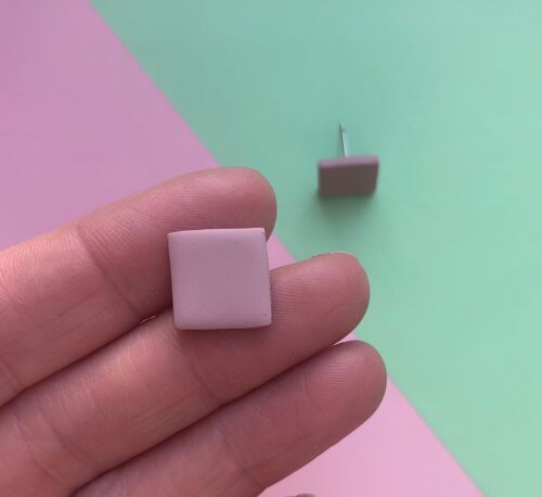 Square heather pink polymer clay earrings