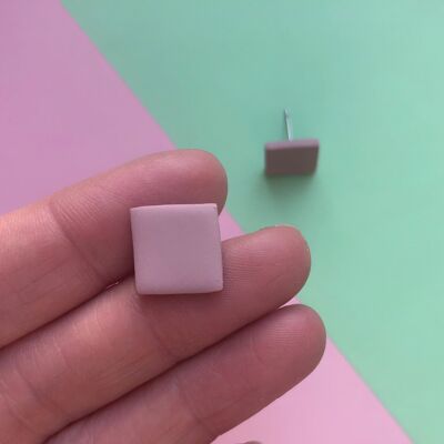 Square heather pink polymer clay earrings