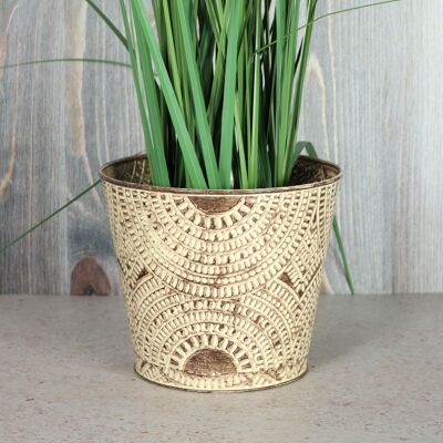 Metal plant pot w.Ornaments, Ø 20 x 16.5 cm, brown, 816208