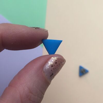 Blue triangle stud earrings