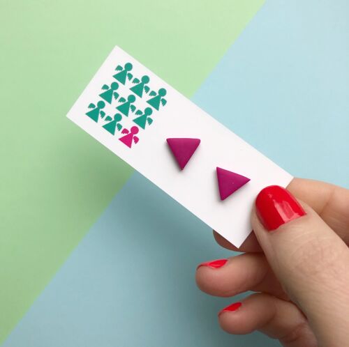 Bright pink triangle stud earrings