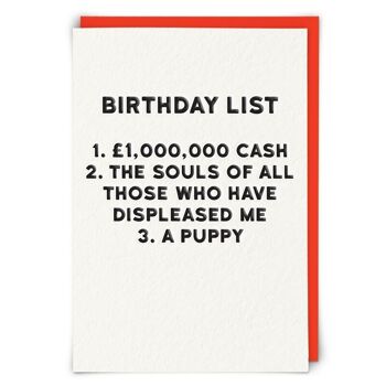 Carte de voeux de liste d'anniversaire