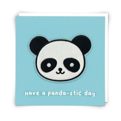 Tarjeta de felicitación Max Panda con parche de peluche reutilizable