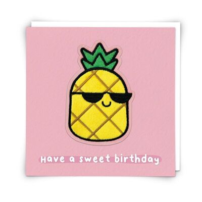 Biglietto d'auguri Ziggy Pineapple con toppa di peluche riutilizzabile