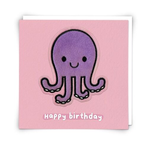 Violet Octopus Greetings Card with Reusable Plushie Patch