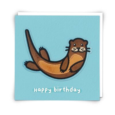 Tarjeta de felicitación Oscar Otter con parche de peluche reutilizable