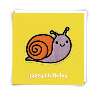 Tarjeta de felicitación Sheldon Snail con parche de peluche reutilizable