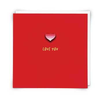 Carte de vœux Love You avec badge en émail