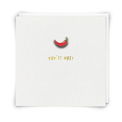 Carte de vœux au piment avec badge à épingle en émail