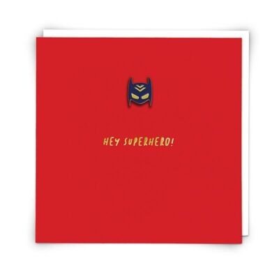 Mask Red Greetings Card with Enamel Pin Badge