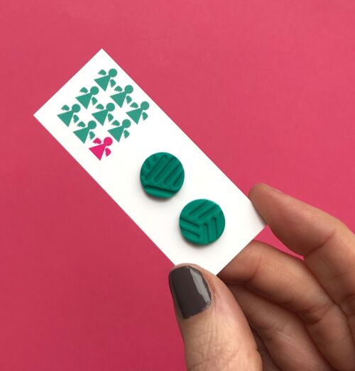 Geometric jade green circle earrings