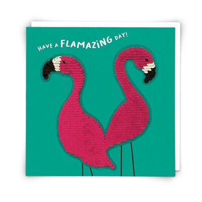 Flamingo-Grußkarte mit wiederverwendbarem Paillettenaufnäher
