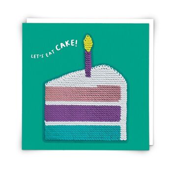 Carte de vœux de gâteau avec patch à paillettes réutilisable