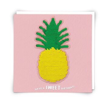 Carte de vœux ananas avec patch à paillettes réutilisable
