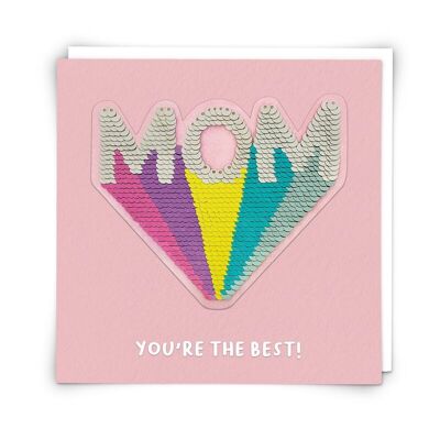 Carte de vœux Sequin Mom avec patch à paillettes réutilisable