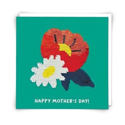 Red Flower Greetings Card with Reusable Sequin Patch