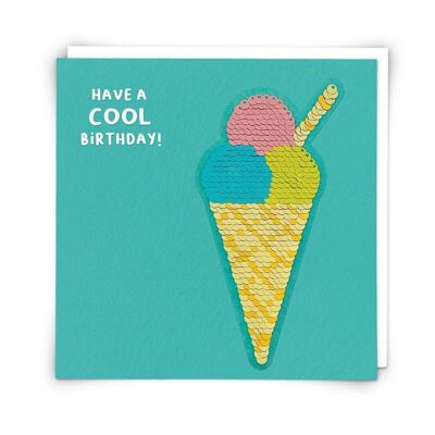 Carte de vœux de crème glacée avec patch à paillettes réutilisable