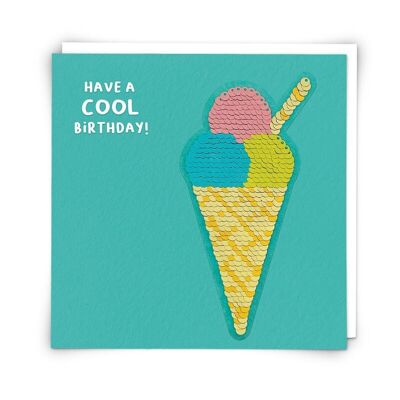 Tarjeta de felicitación de helado con parche de lentejuelas reutilizable