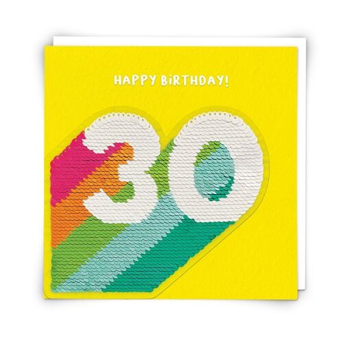Stripe 30 Greetings Card with Reusable Sequin Patch