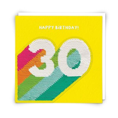 Tarjeta de felicitación Stripe 30 con parche de lentejuelas reutilizable