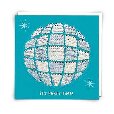 Tarjeta de felicitación de bola de discoteca con parche de lentejuelas reutilizable