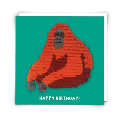 Tarjeta de felicitación de orangután con parche de lentejuelas reutilizable