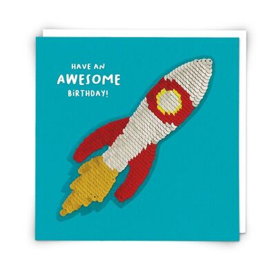 Rocket Greetings Card with Reusable Sequin Patch