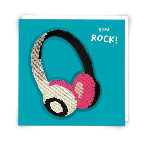 Headphones Greetings Card with Reusable Sequin Patch