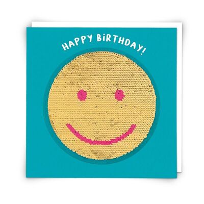 Carte de vœux Smiley avec patch à paillettes réutilisable