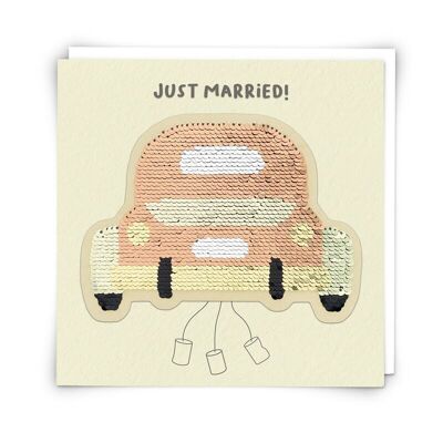 Carte de vœux de voiture de mariage avec patch à paillettes réutilisable