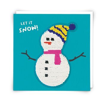 Carte de vœux de Noël bonhomme de neige avec patch à paillettes réutilisable