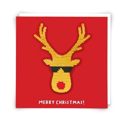 Carte de vœux Rudolph avec patch à paillettes réutilisable
