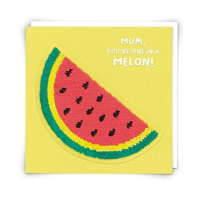 Mama-Wassermelonen-Grußkarte mit wiederverwendbarem Paillettenaufnäher