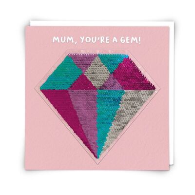 Carte de vœux Mum Diamond avec patch à paillettes réutilisable