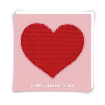 Carte de vœux coeur rouge avec patch à paillettes réutilisable
