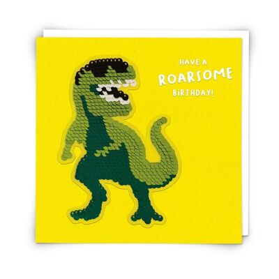 T Rex Greetings Card with Reusable Sequin Patch