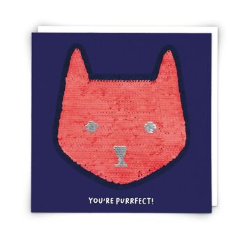 Carte de vœux You're Purrfect avec patch à paillettes réutilisable