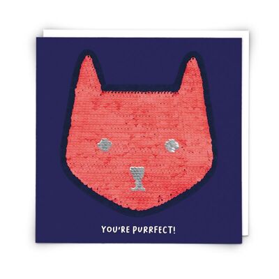 You're purrfect Greetings Card with Reusable Sequin Patch
