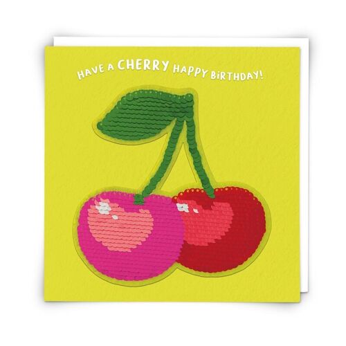 Cherry Greetings Card with Reusable Sequin Patch
