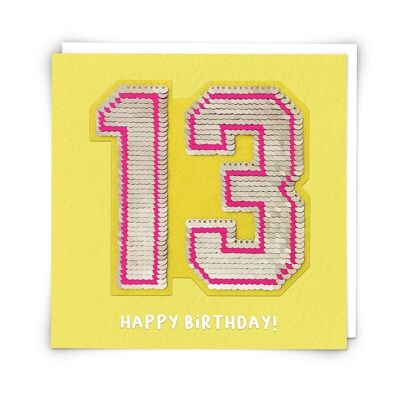 Sequin Thirteen Greetings Card with Reusable Sequin Patch