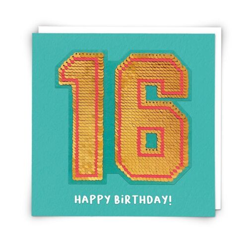 Sequin Sixteen Greetings Card with Reusable Sequin Patch