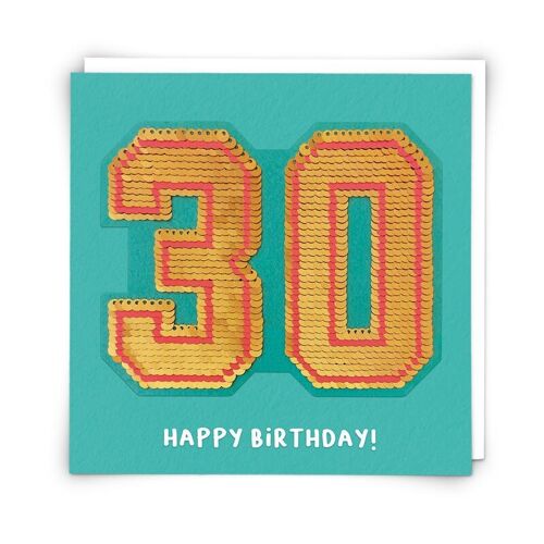 Sequin Thirty Greetings Card with Reusable Sequin Patch