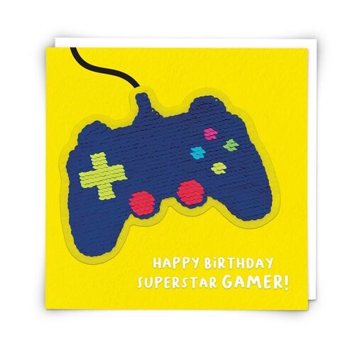Gaming Greetings Card with Reusable Sequin Patch