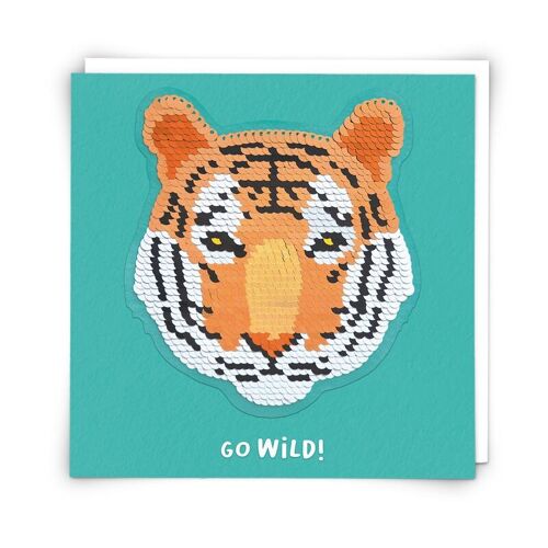 Tiger Greetings Card with Reusable Sequin Patch