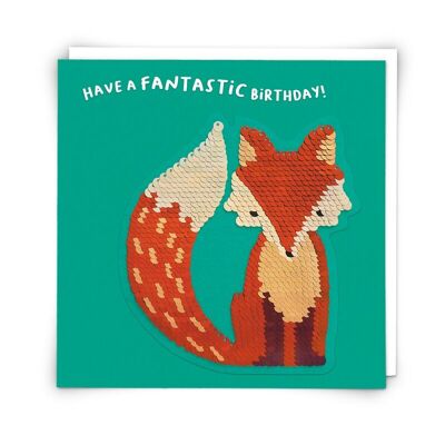 Tarjeta de felicitación Fox con parche de lentejuelas reutilizable