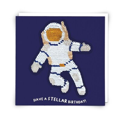 Biglietto d'auguri per l'astronauta con toppa riutilizzabile con paillettes