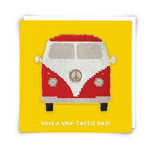 Camper Van Greetings Card with Reusable Sequin Patch