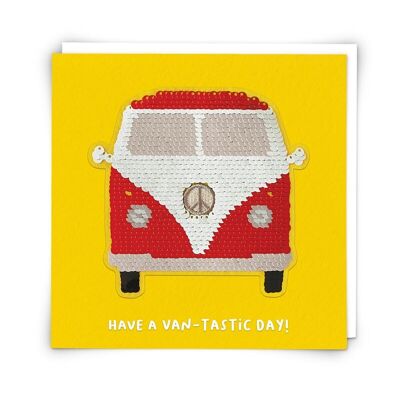 Tarjeta de felicitación Camper Van con parche de lentejuelas reutilizable