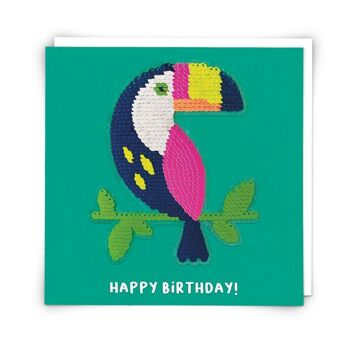 Carte de vœux Toucan avec patch à paillettes réutilisable