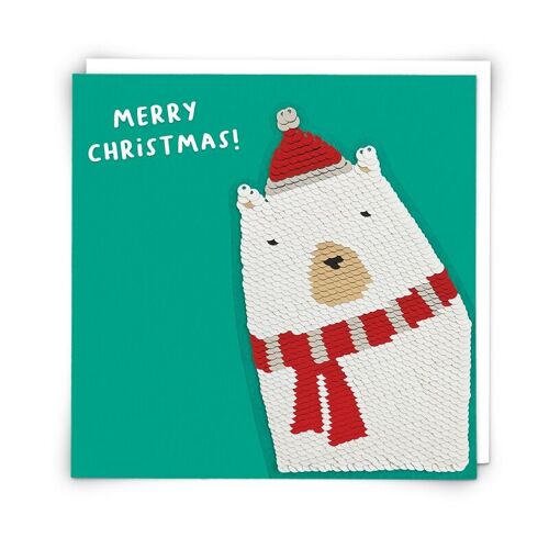 Polar Bear Greetings Card with Reusable Sequin Patch